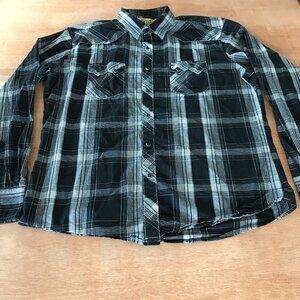 Wrangler Retro Western Shirt Men XL Black Plaid Snap Button Pocket Long Sleeve